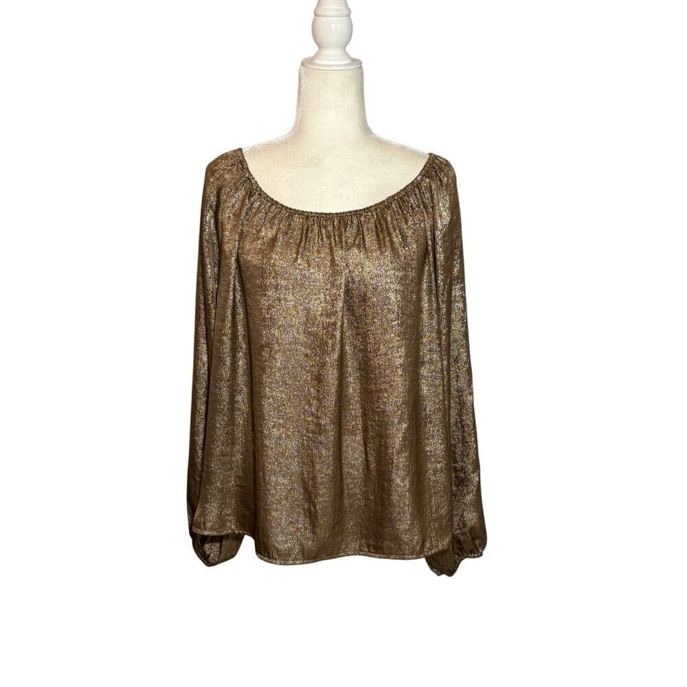 LOFT wide neck bronze metallic swing blouse - M
